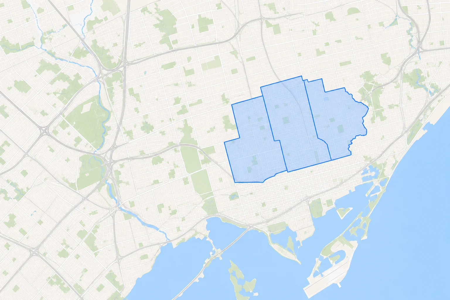 A Toronto map with municipal ward boundaries highlighted