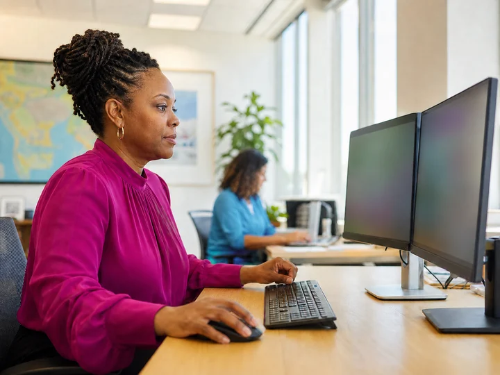 A public-sector technical professional working at a digital workstation.